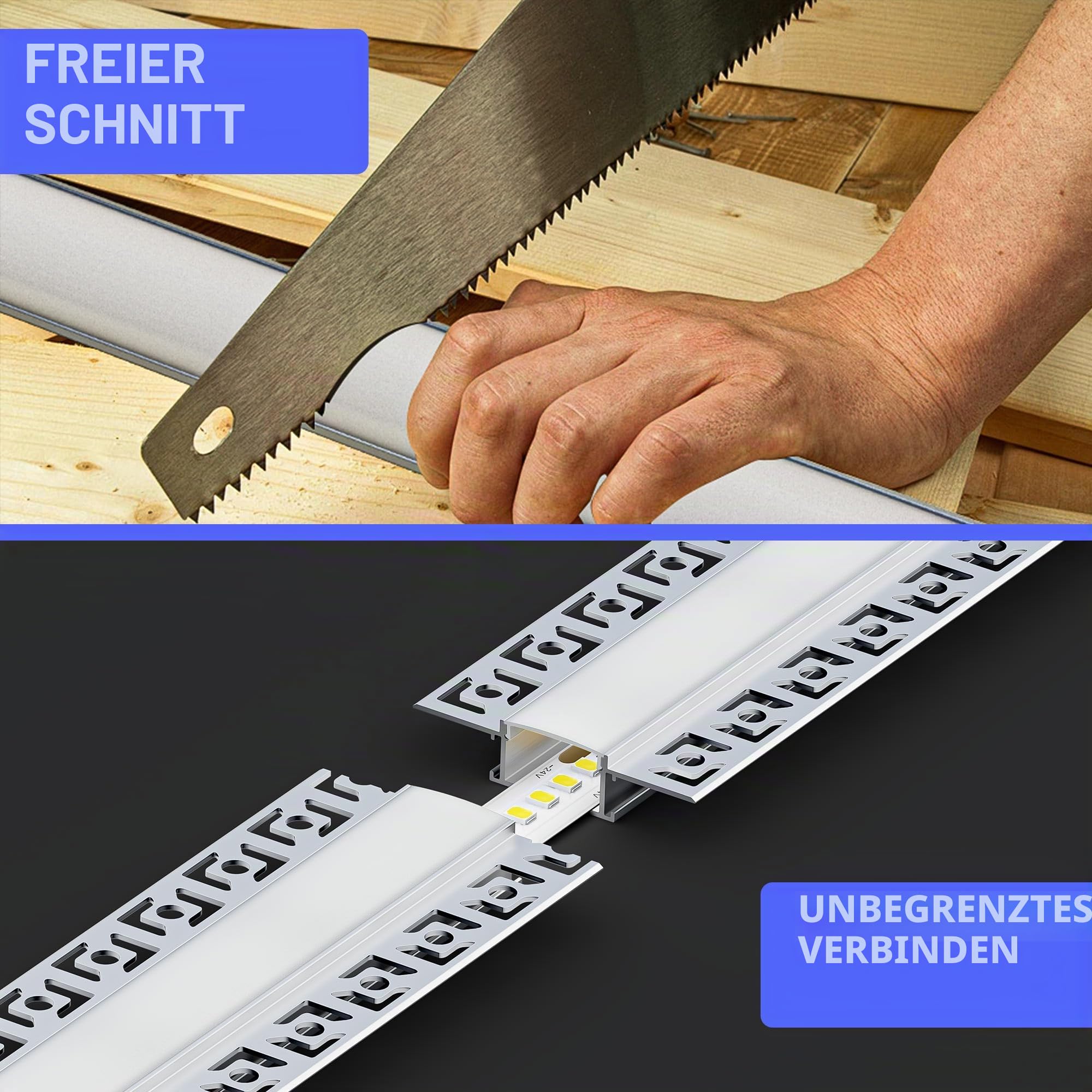 LED Profil 2 m für LED - Streifen 5 Stück Trockenbauprofil (Lamellen 64mm) Geeignet für alle Streifen bis 20mm Mit milchweißer PC-Abdeckung