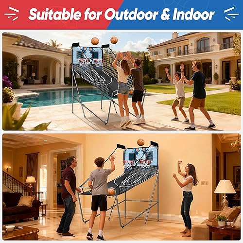 Miniatura 2 de Nova Microdermabrasion Foldable Indoor Basketball Arcade Game Double Shot 2 Player W/ 4 Balls, Electronic Scoreboard and Inflation Pump