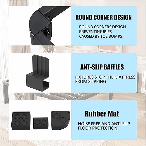 Miniatura 4 de FUIOBYVV Base de cama individual de 10 pulgadas con esquinas redondeadas y agujero para cabecero, retenedores de colchón de 3500 libras, listones de