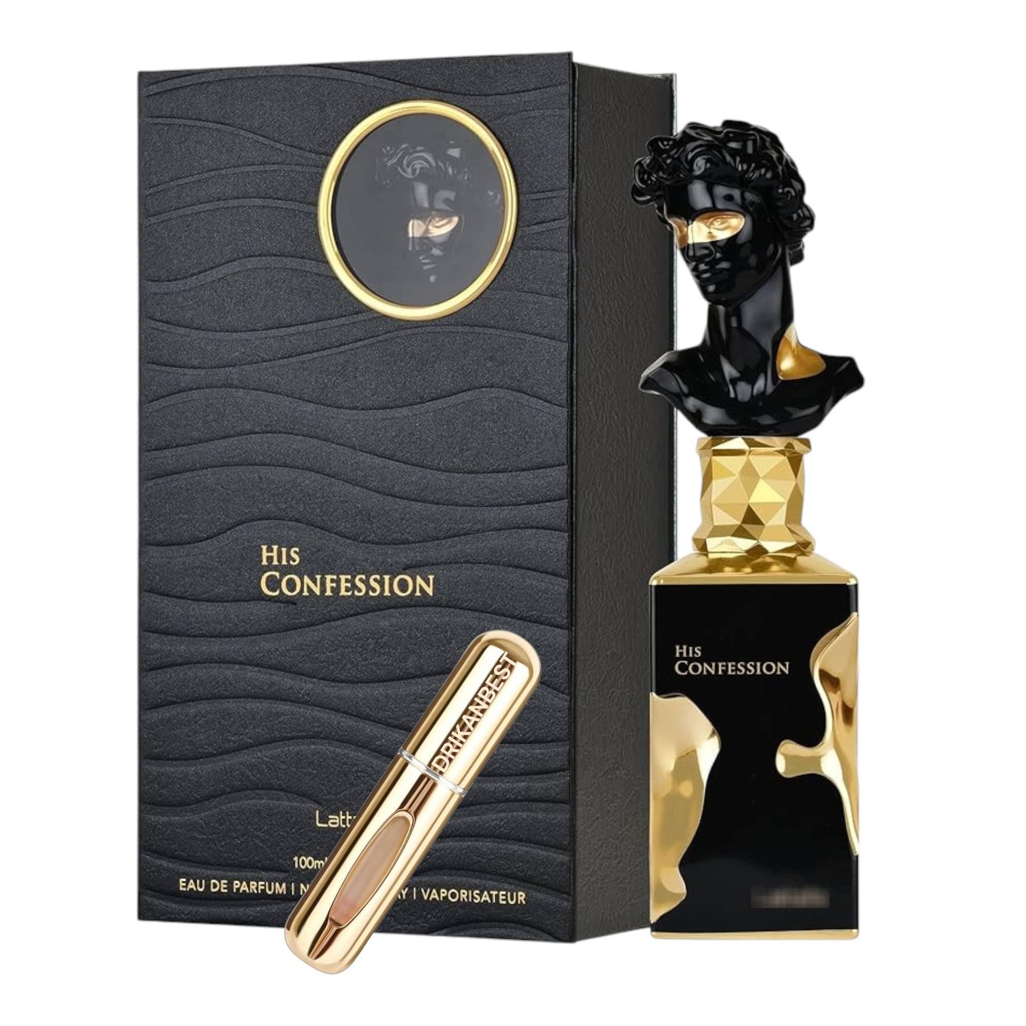 Perfume His Confession Eau de Parfum 100ml Original | Perfume Masculino con Notas de Cuero, Vainilla y Sándalo + Regalo Atomizador Recargable 5ml Drikanbest