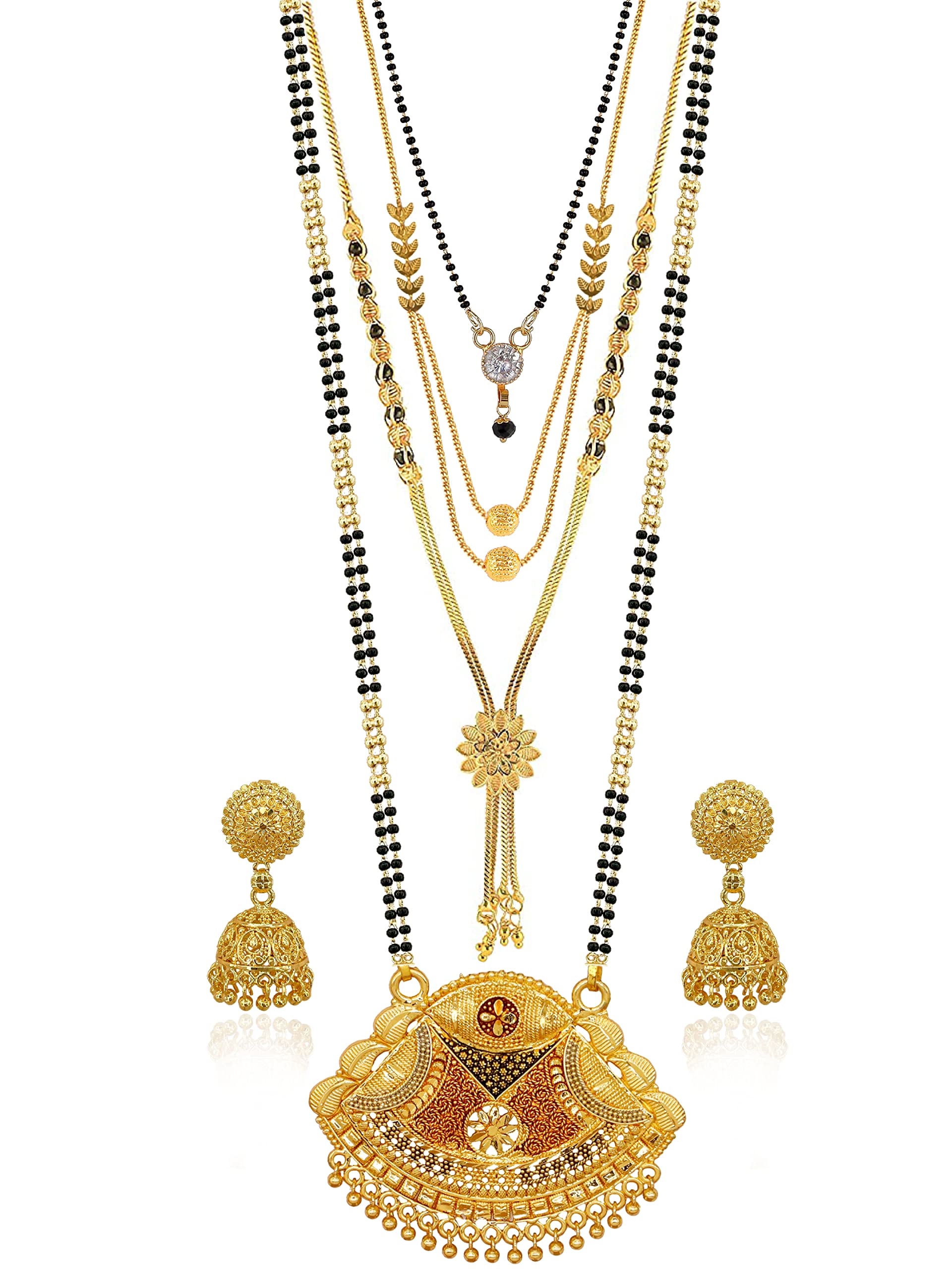 Brado Jewellery Traditional Combo of 4 Gold Plated 30 inch Long and 18 inch Short Mangalsutra/tanmaniya/nallapusalu With 1 Pair of Earrings for women and girls (B0BH2HQ39F) Amazon Price History, Amazon Price Tracker