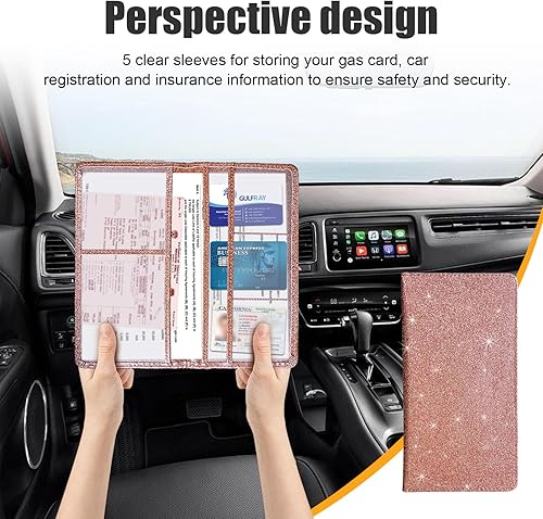 Miniatura 4 de Soporte para registro y seguro de automóvil, organizador de cuero para guanteras con cierre magnético, estuche de accesorios para compartimentos de