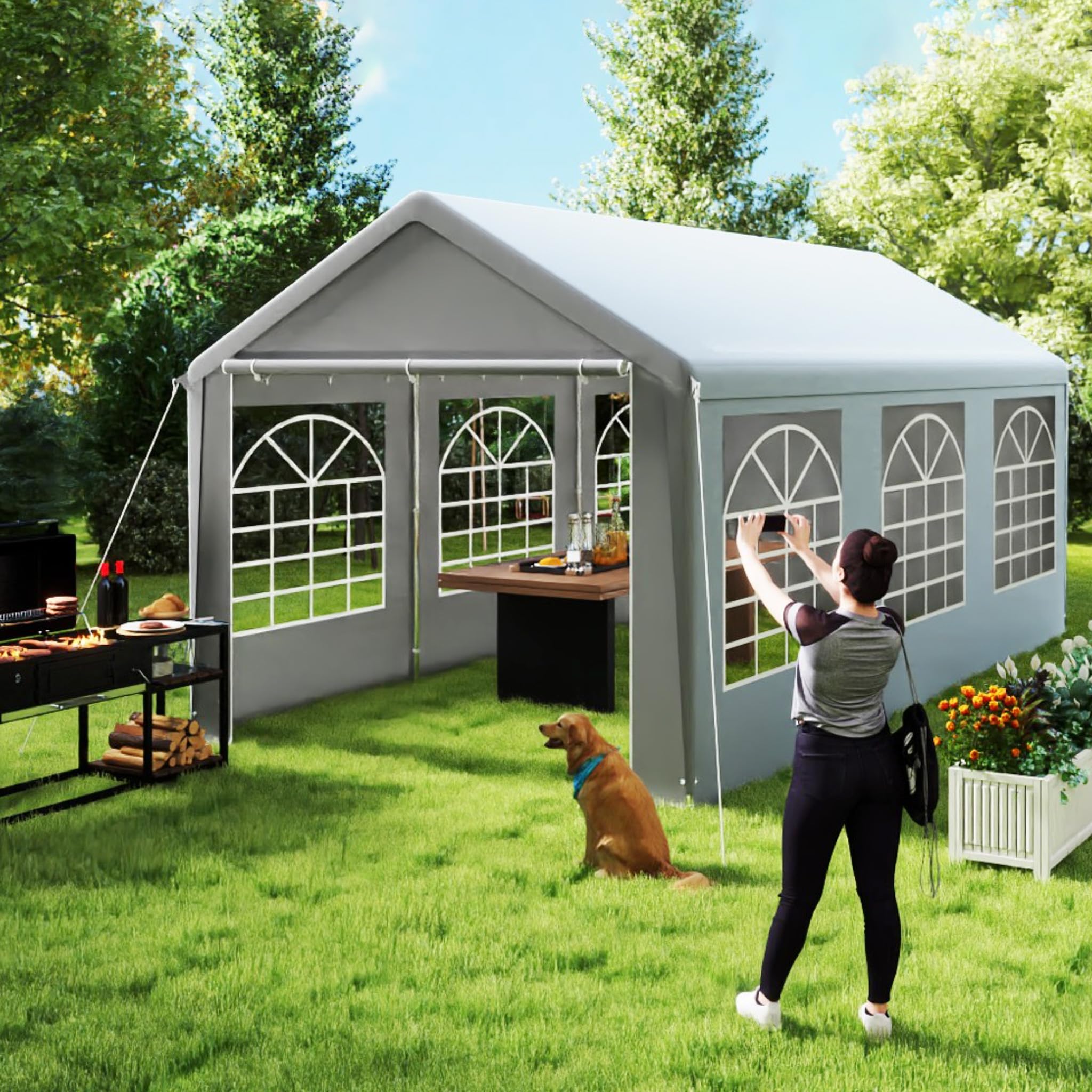 SUBTLETY Pavillon 3x6 Wasserdicht Stabil Winterfest Gartenzelt mit 4 Seitenwänden Vollverzinkte Stahlrohre Gartenpavillon Partyzelt für Private Feiern, Gartenfeste, Märkte & Events (Grau)