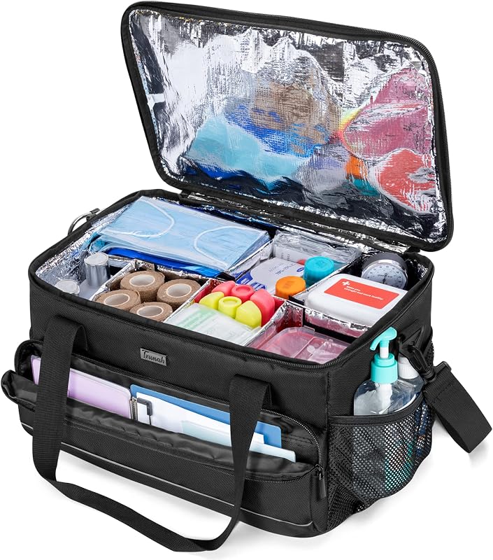 Trunab Large Insulated Medical Bag with Dividers, Easy-Clean Trauma Pouch | Empty Bag for Custom Setup, Ideal for Home/Travel/Camping, Wipe-clean Interior