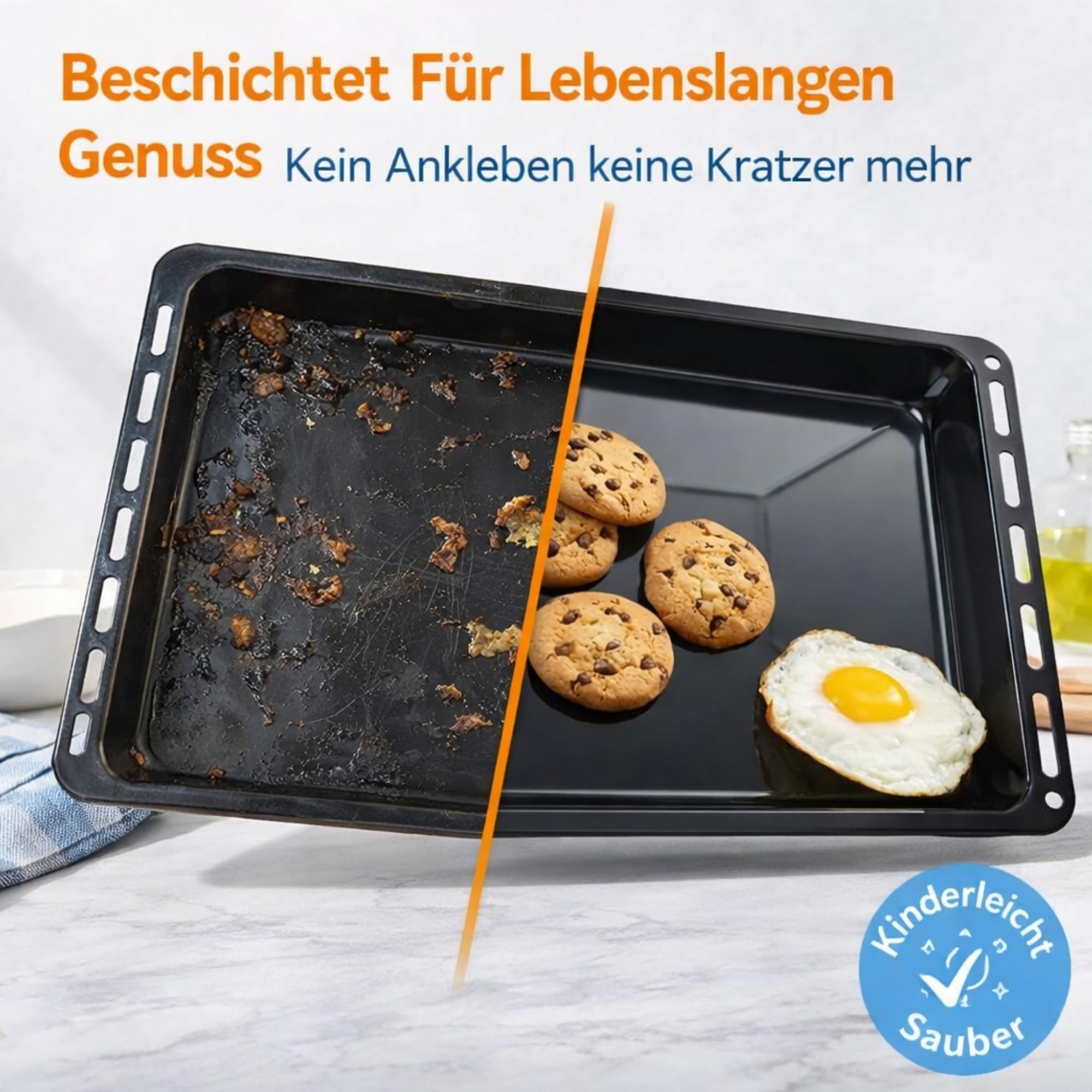 OptimumX 445x375x25mm Emailliert Backblech rechteckige Fettpfanne/Kuchenblech für Backofen, ideal zum Backen, Braten & Grillen, 2-teilig