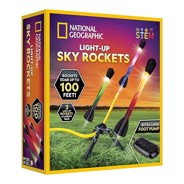 NATIONAL GEOGRAPHIC Air Rocket Toy – Ultimate LED Rocket Launcher for Kids, Jump and Launch The Light Up, Air Powered, Foam Tipped Rockets up to 100 Feet