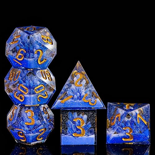 Miniatura 4 de Cusdie Dados DND de bordes afilados 7 dados DD juego de dados poliédricos hechos a mano para juegos de rol MTG Pathfinder ciantipo atrevido