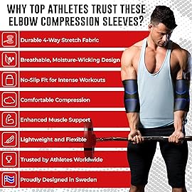 Nordic Lifting Elbow Compression Sleeves (1 Pair) for Men & Women - Support for Pain Relief, Tendonitis, Golfers & Tennis Elbow - Weightlifting Brace for Workout, Arm & Joint Recovery