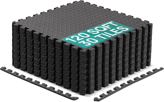 Yes4All 24SQFT-120SQFT Puzzle Exercise Mat for Home Gym, EVA Interlocking Foam Floor Tiles with Border for Workout Equipment