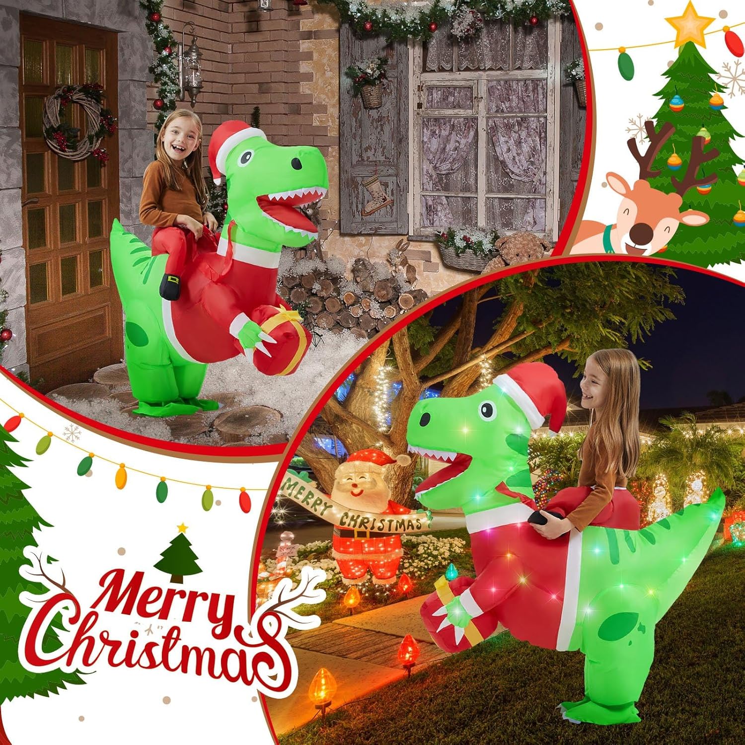 Inflatable Costume Kids Christmas Blow up Costumes with LED Light Funny Riding on Costume for Party Cosplay