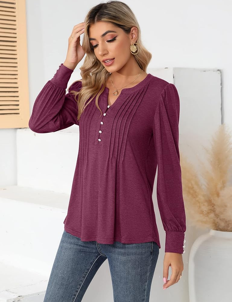 LUYAA Womens Casual Dressy Blouses Top Long Sleeve Loose Fit