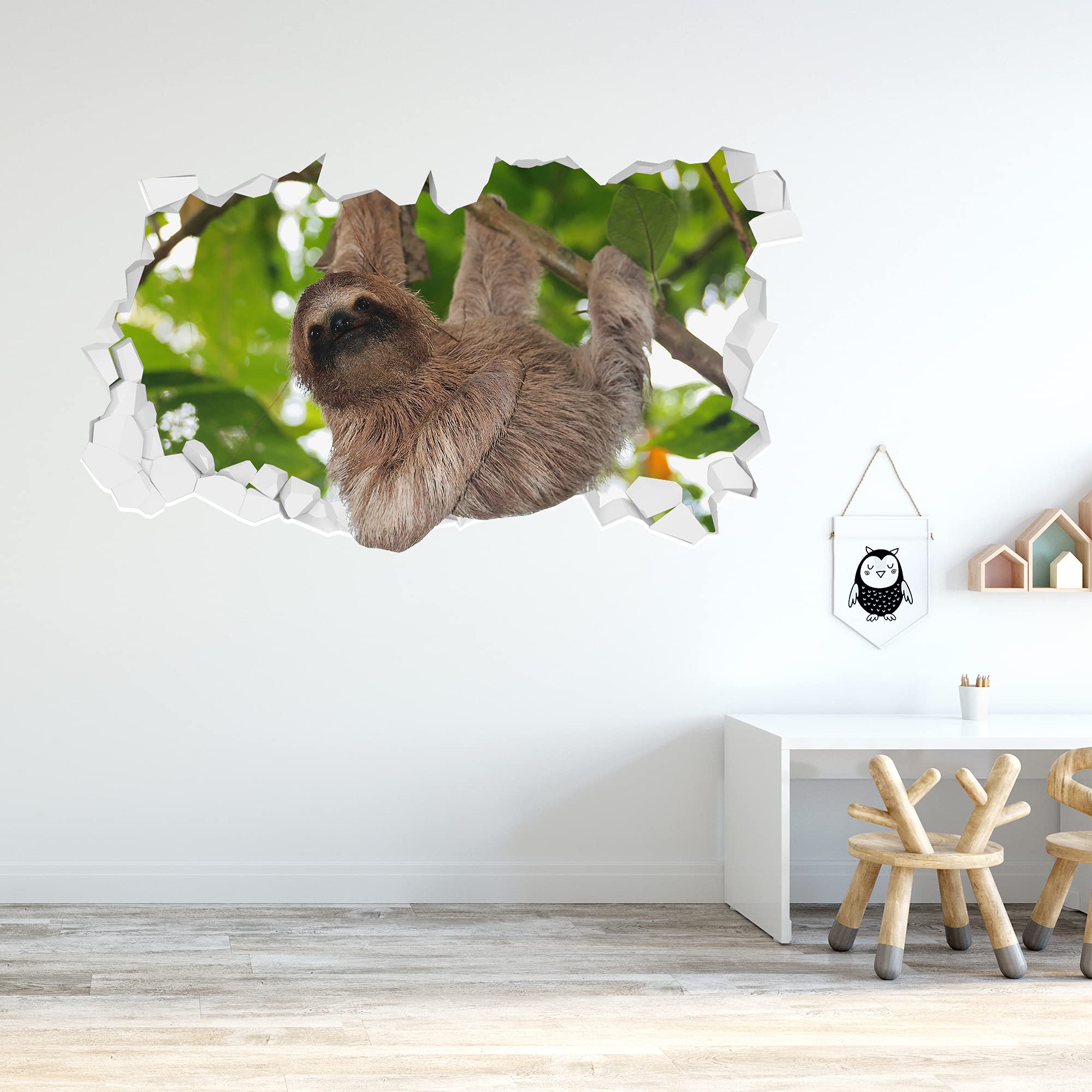Sloth Hanging Broken Wall Sticker Art Home Decal Mural (90cm Width x 45cm Height)
