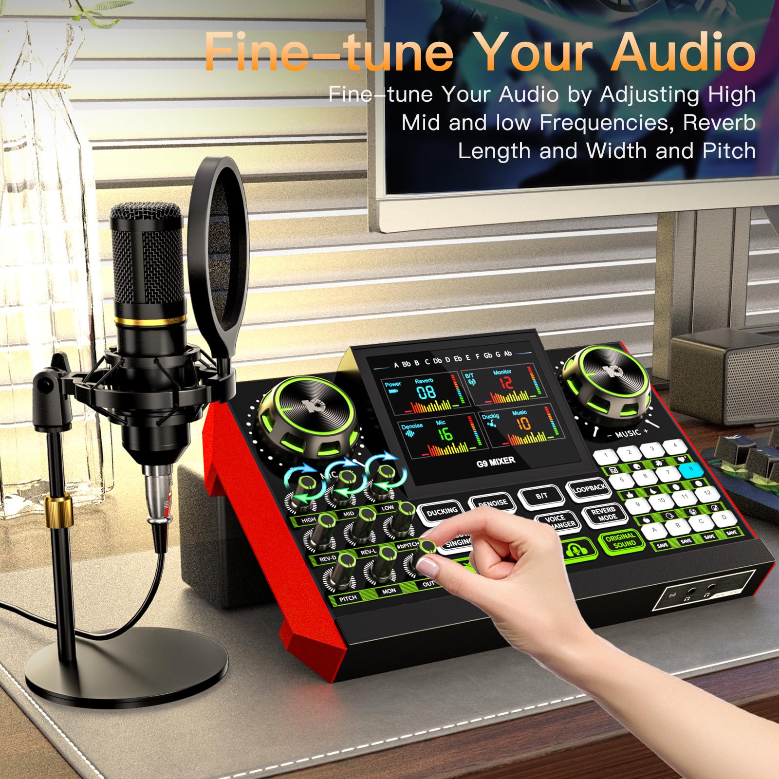 neculogy Podcast-Ausrüstungs-Set mit 3,5-mm-Kondensatormikrofon, Mischpult für Mikrofon, für PC/Telefon, Live-Streaming, Singen, Gaming