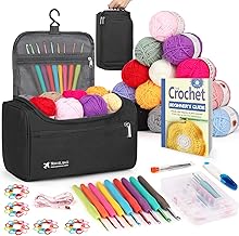 Reessy Crochet Kit, 88PCS Crochet Kits for Beginners Adults include Instructions Crochet Hooks 15Pcs × 25g Yarn Storage Bag and Knitting Accessories, Complete Beginners Crochet Kit - Black
