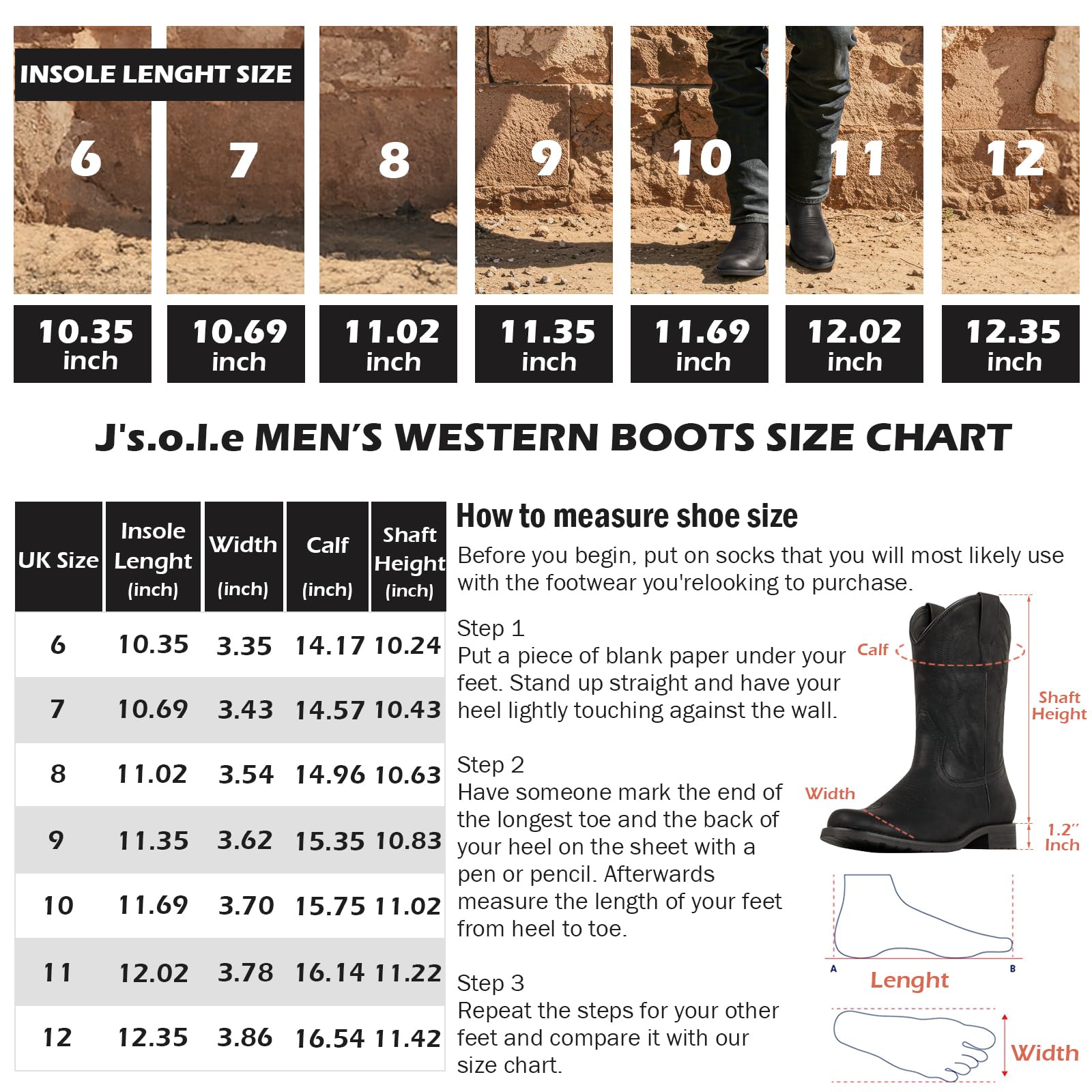 J's.o.l.e Stivali da cowboy da uomo, punta tonda, stivali da lavoro western, resistenti al silp