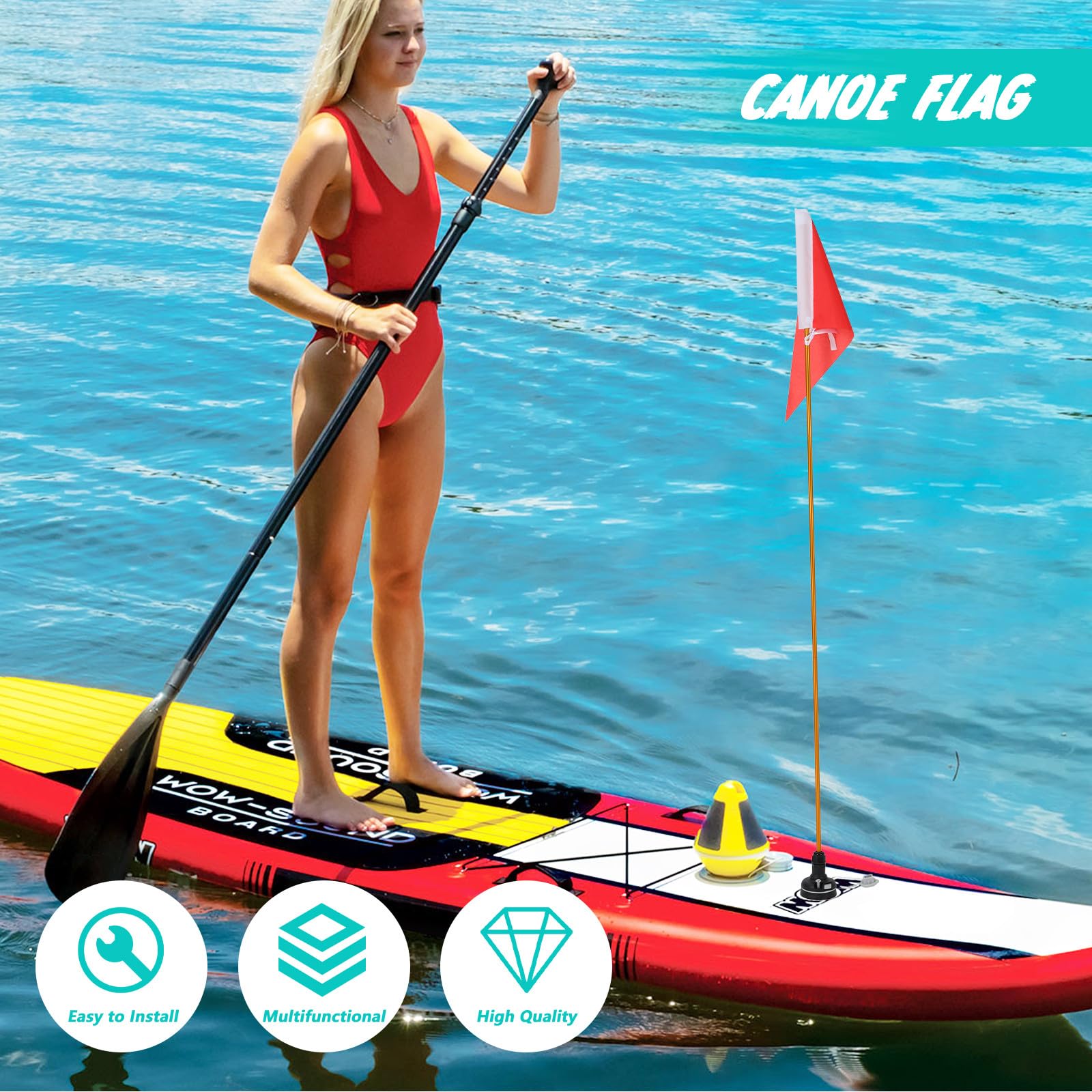 MERRYHAPY Kit Bandiera Sicurezza Kayak Asta Portabandiera Multifunzione, Supporto Stabile 4 Piedi, Accessorio visibilità per Barche e Canoe, Facile da Installare e Trasportare