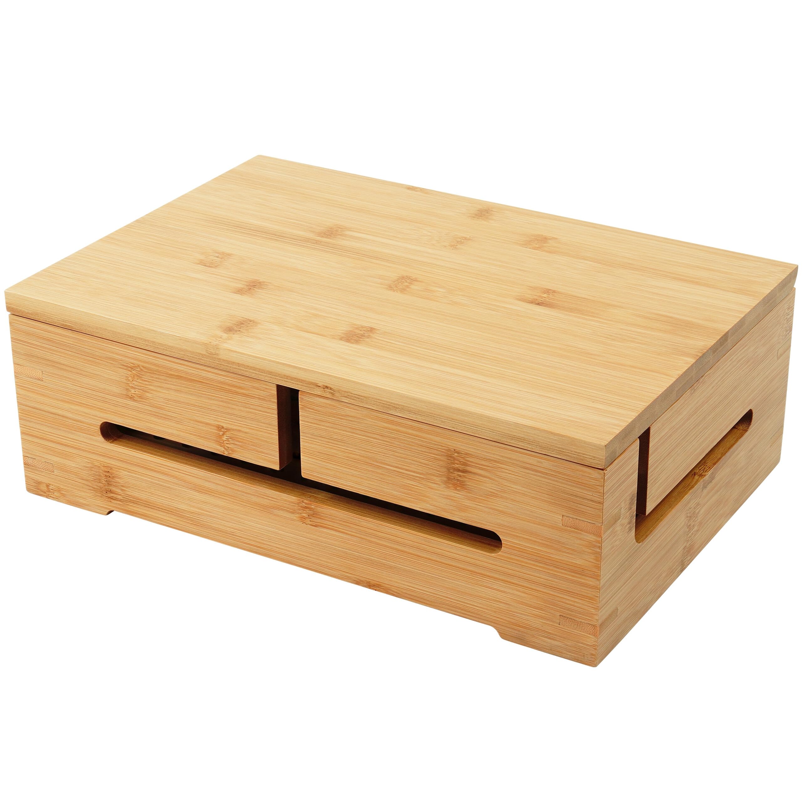 Relaxdays Cable Box for Cable Management and Ventilation, Bamboo, 11x32x22 cm, Natural