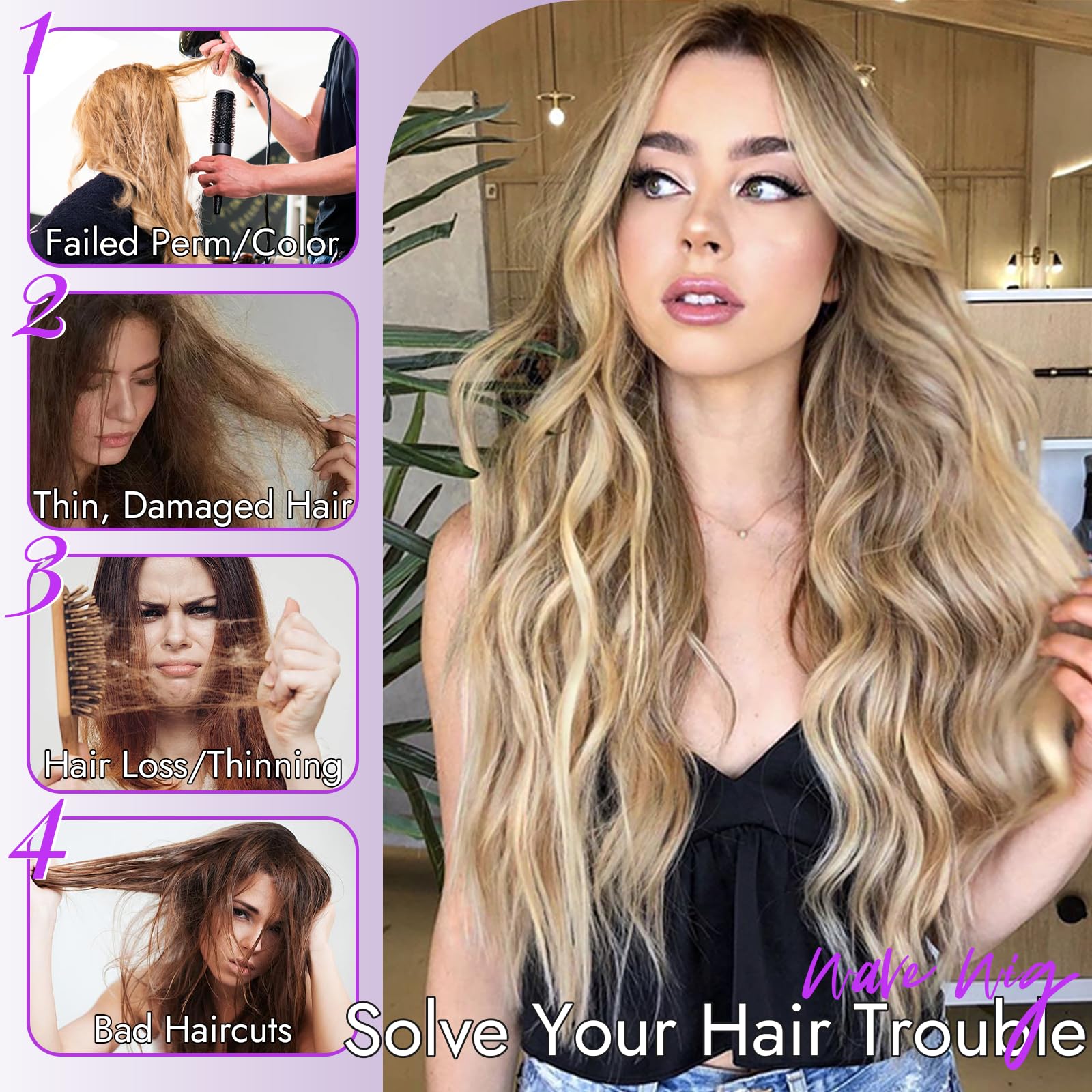 Eawwii Glueless Wavy Lace Wig for Women, Heat-Resistant Synthetic Hair