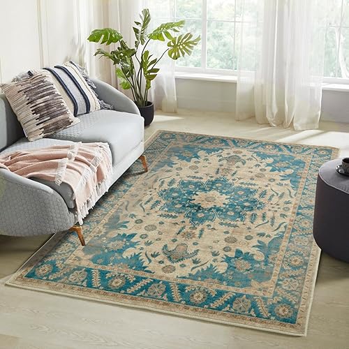 CHICHIC Alfombra de área lavable de 5 x 7 pies, alfombra de área grande de estilo bohemio, con acento oriental, antideslizante, suave, vintage, para