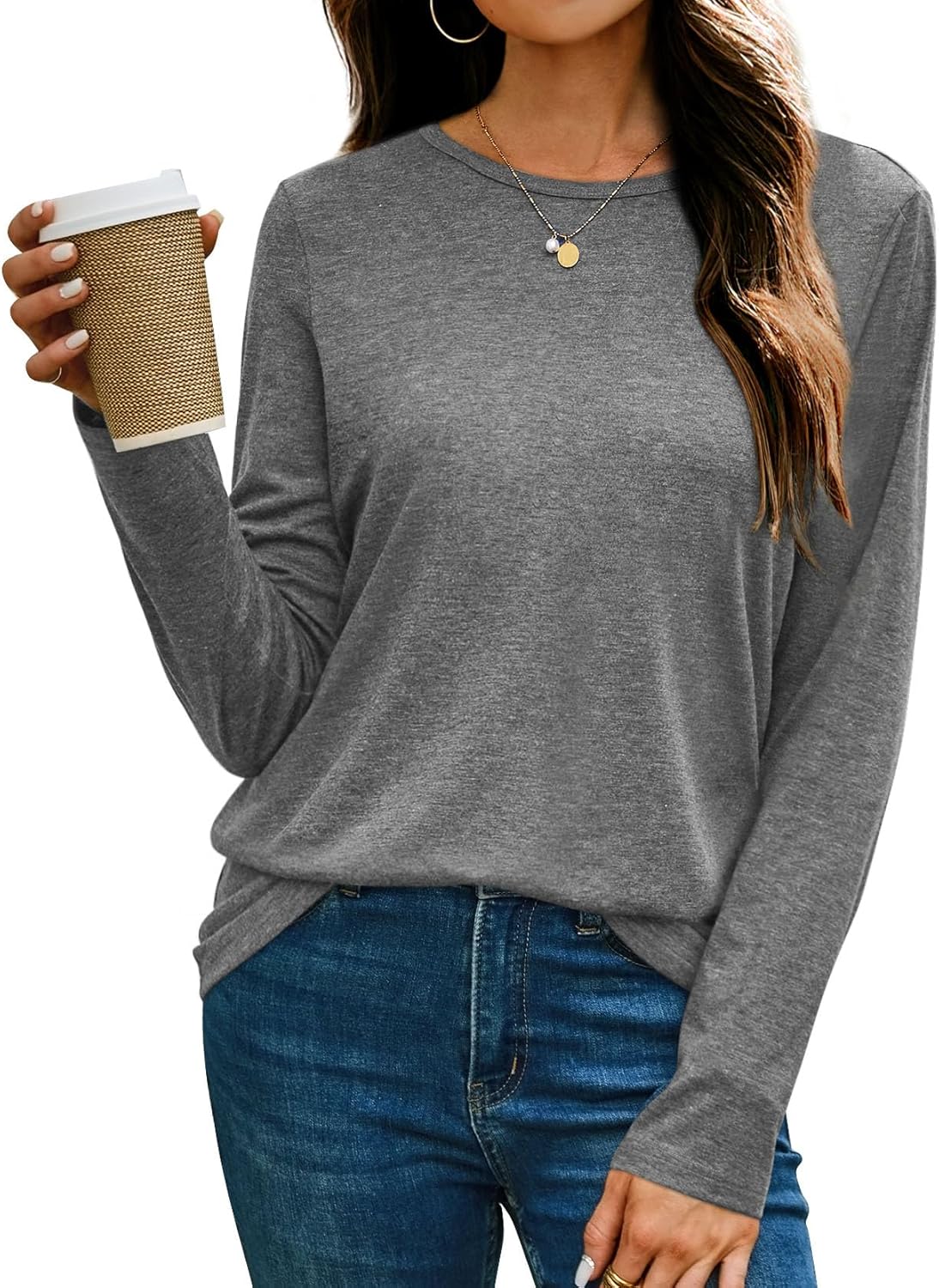 OFEEFAN Womens 3 Packs Long Sleeve Crew Neck Shirts Fall Tops Clothes Outfits 2024 Basic Tee