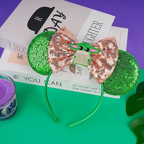 Miniatura 5 de FANYITY Orejas de ratón, diadema de lentejuelas con orejas de ratón para niños, niñas, mujeres, Halloween y viaje de Disney (Master Yuda)
