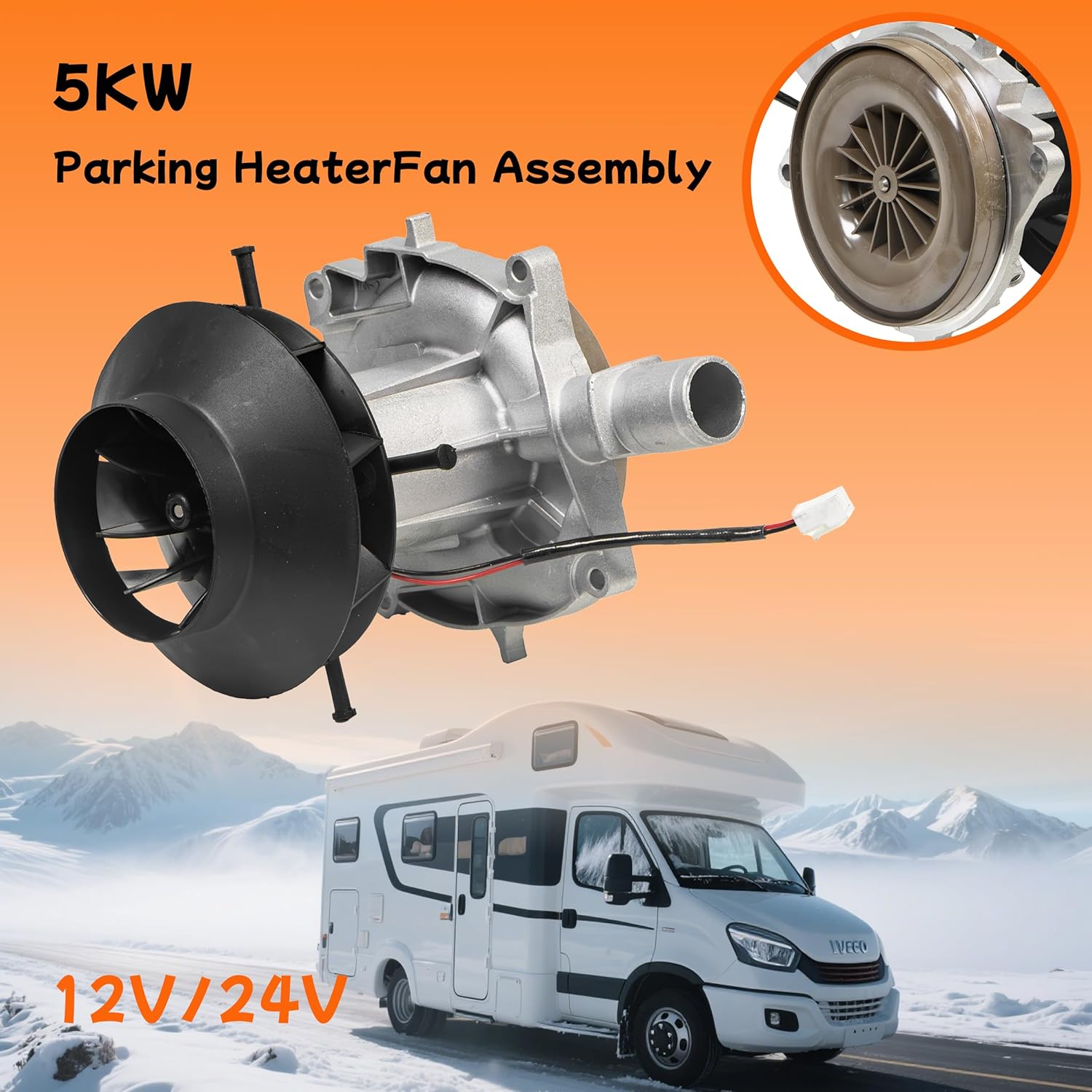 Sunster12V 24V Diesel Heater Blower Motor, Air Diesel Parking Heaters Air Blower Motor Fit for 5KW 8KW Car Heater