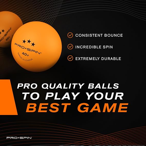PRO-SPIN Ping Pong Balls - 3-Star Premium Table Tennis Balls | High-Performance 40+ ABS Professional Quality | Ultimate Durability for Indoor & Outdoor Ping Pong Tables (White/Orange, 4-Pack)