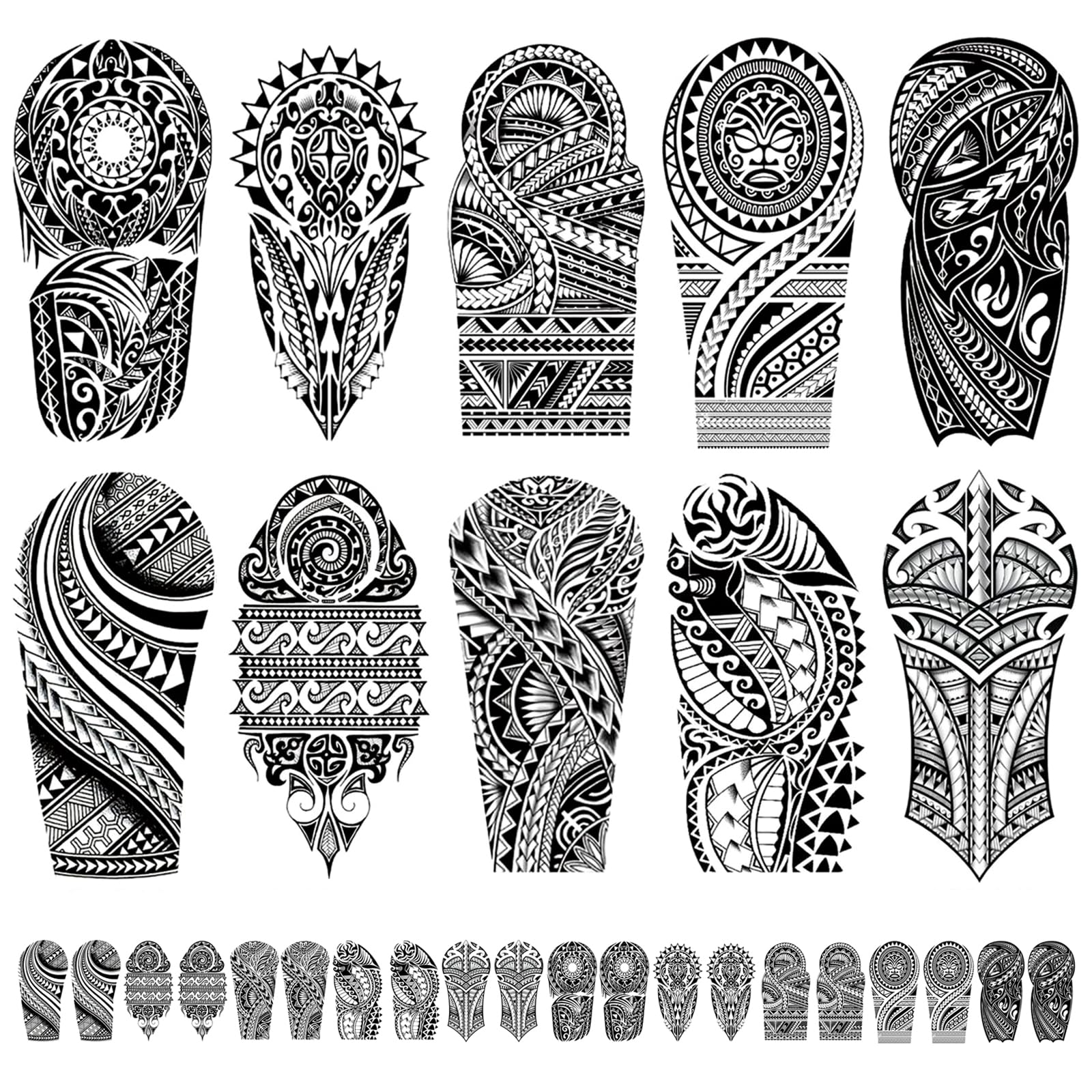 Temporäres Maori-Tattoo – 1 Blatt Mit Runden Tribal-Mustern In Schwarz, Wasserfest