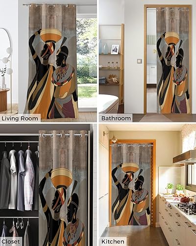 Miniatura 4 de Cortinas opacas de puerta indias nativas americanas para puerta, mujeres negras africanas, tribal, étnico, marrón, aislamiento térmico, cortinas de