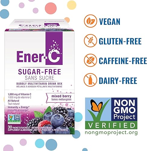 Miniatura 2 de Ener-C Mezcla de bebidas multivitamínicas de bayas mixtas sin azúcar, 1000 mg de vitamina C, sin OMG, veganas, polvos de jugo de fruta real, apoyo