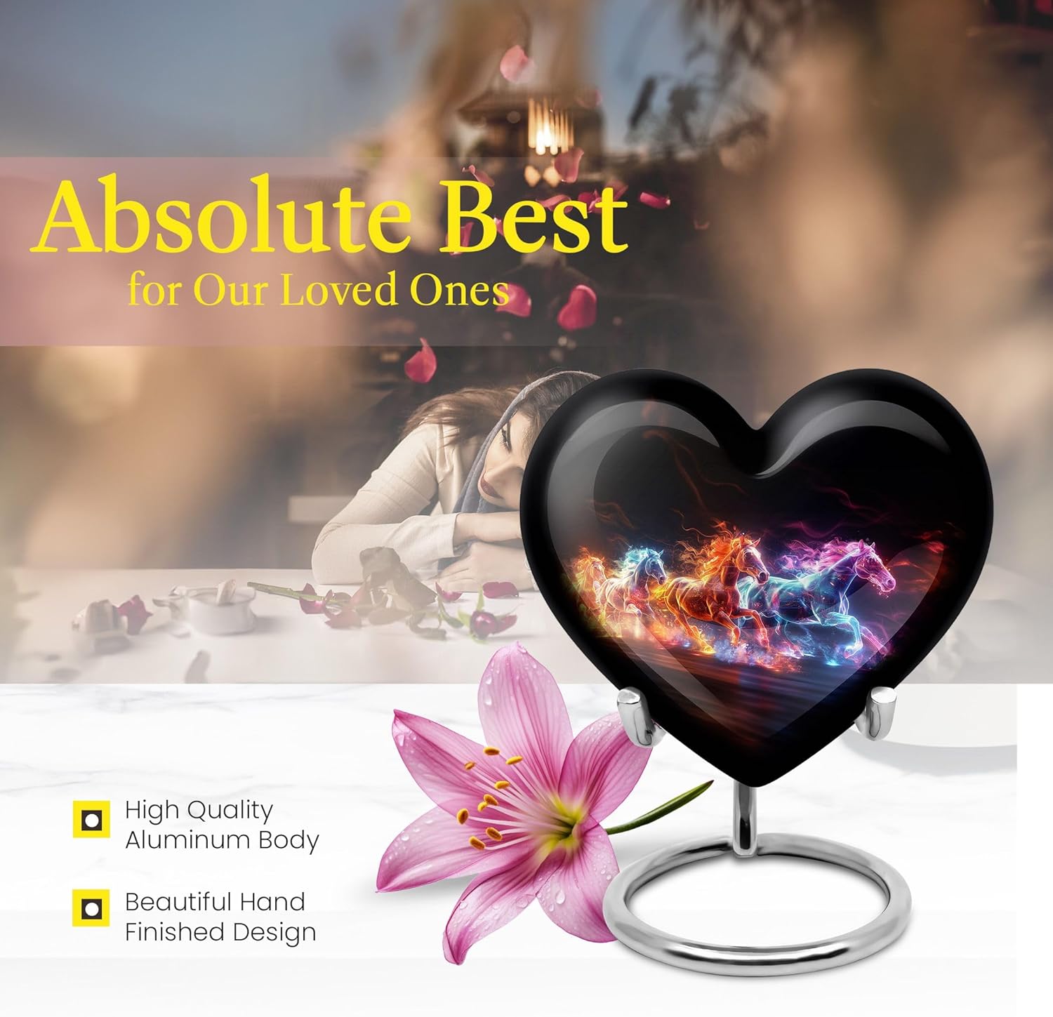 Horse Urn - Small Urn Heart - Urn for Human Ashes - Ash Urns for Humans - Cremation Urns for Adult Ashes Women - (Size - 3 inch Pack of 2), JAGS-HEART-URN-2106-KP-2