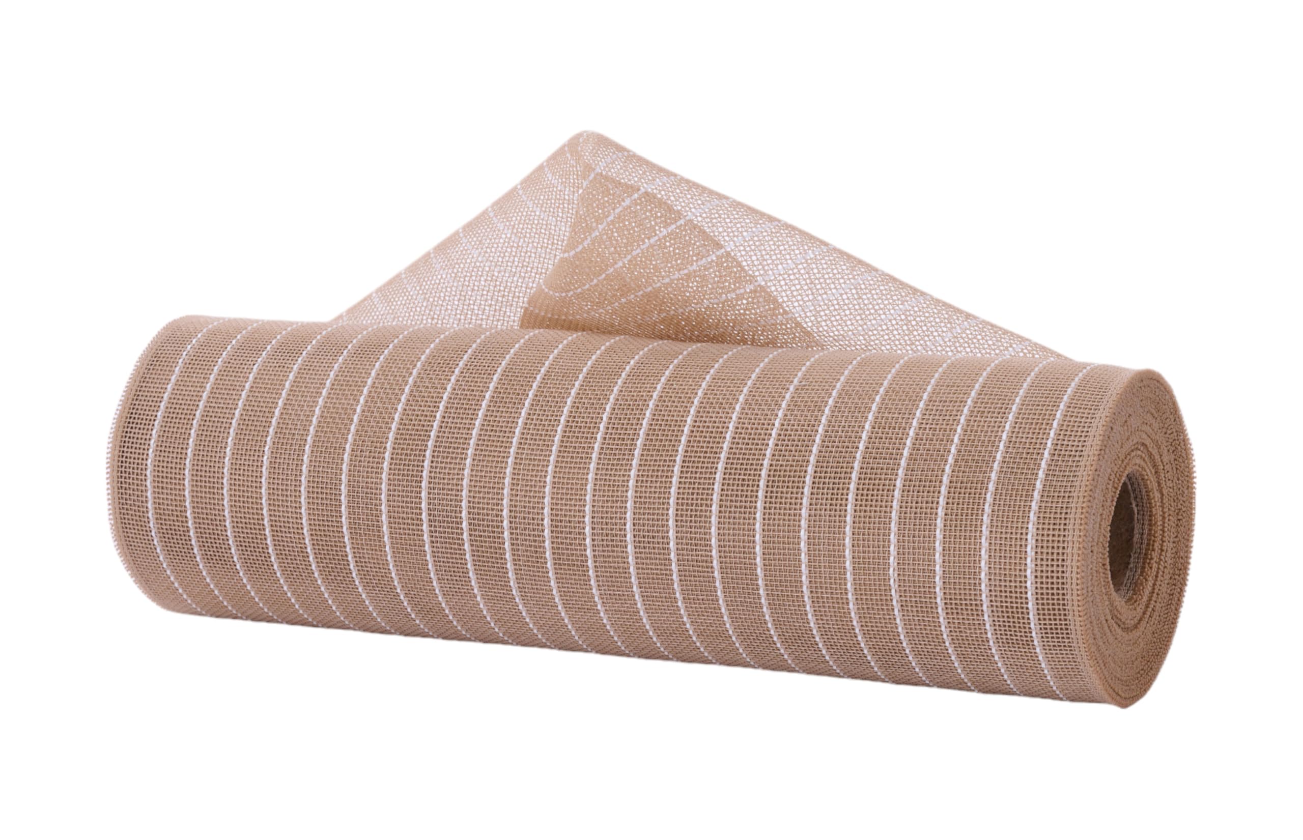 Craig Bachman Fine Weave Metallic Deco Poly Mesh for Wreaths, Bows, Crafts, and Decorations, 10" Inches x 10 Yards (Natural, White Film)