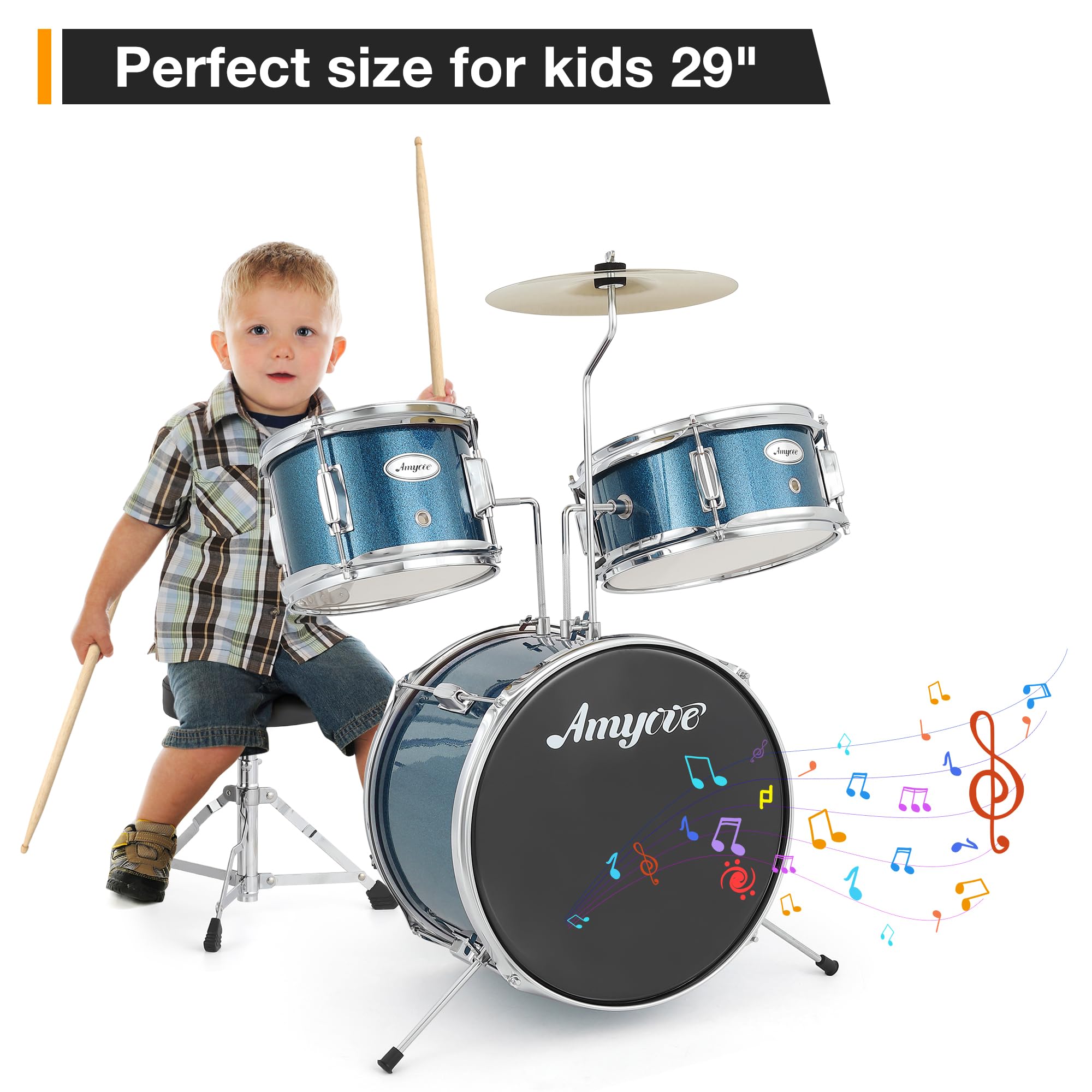 Batería Electrónica Infantil De 3 Piezas Con Platillos, Bombo, Pedal y 2 Toms, Incluye Baquetas y Taburete, Instrumento Musical Ideal Para Niños Principiantes