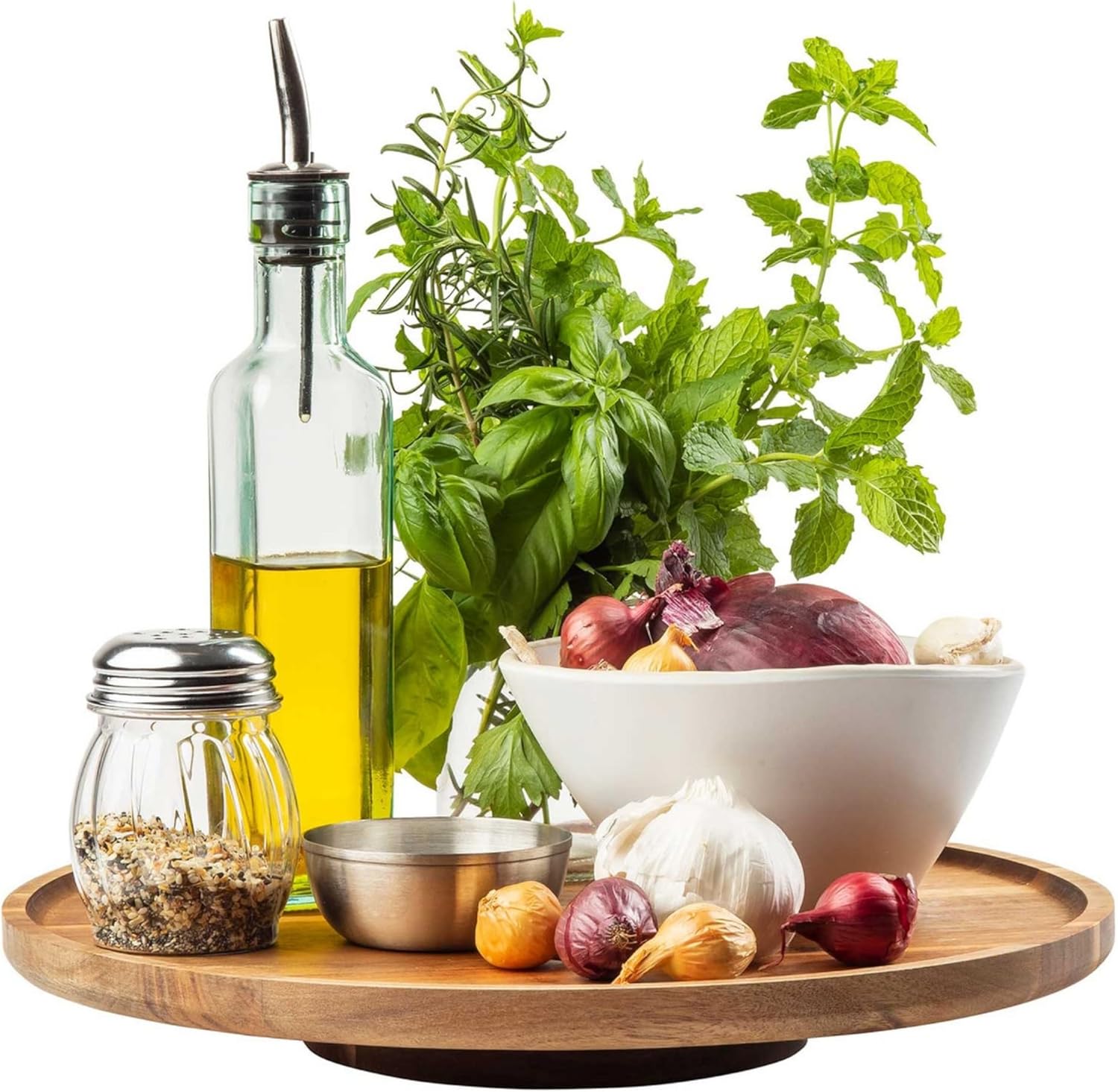 TableCraft 11830 Acacia Wood Lazy Susan, 18" Round Turntable Server with Raised Lip, Commercial Grade for Dining Tables, Countertops, Buffet Lines, Appetizers and Condiments