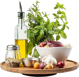 TableCraft 11829 Acacia Wood Lazy Susan, 15" Round Turntable Server with Raised Lip, Commercial Grade for Dining Tables, Countertops, Buffet Lines, Appetizers and Condiments