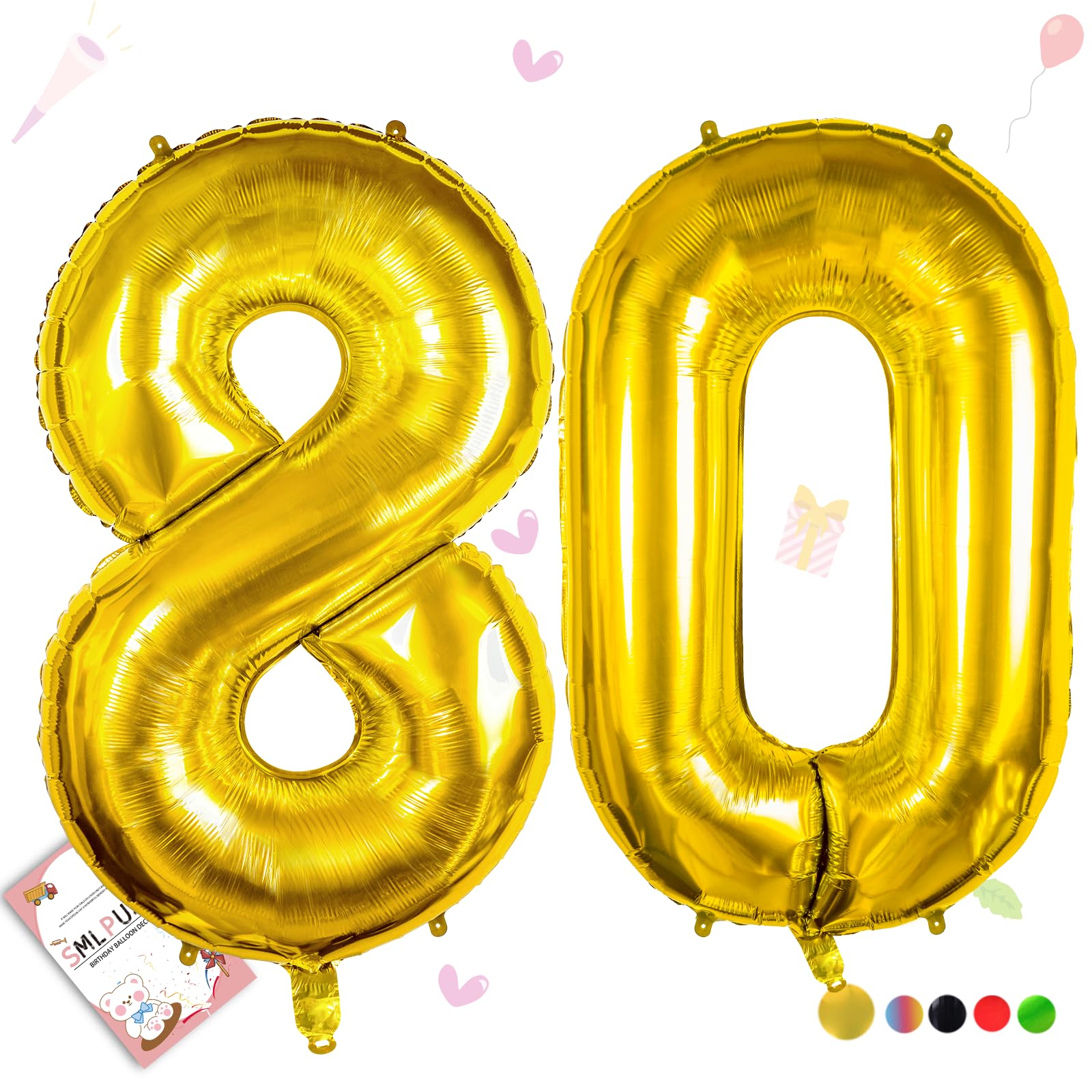 Smlpuame Gold Number 80 Balloons, 40 Inch Large Foil Balloon 0-9 Helium Digital Balloons, Self Inflating Number Balloon for 80th Birthday Party Celebration Decorations Supplies Wedding Anniversary