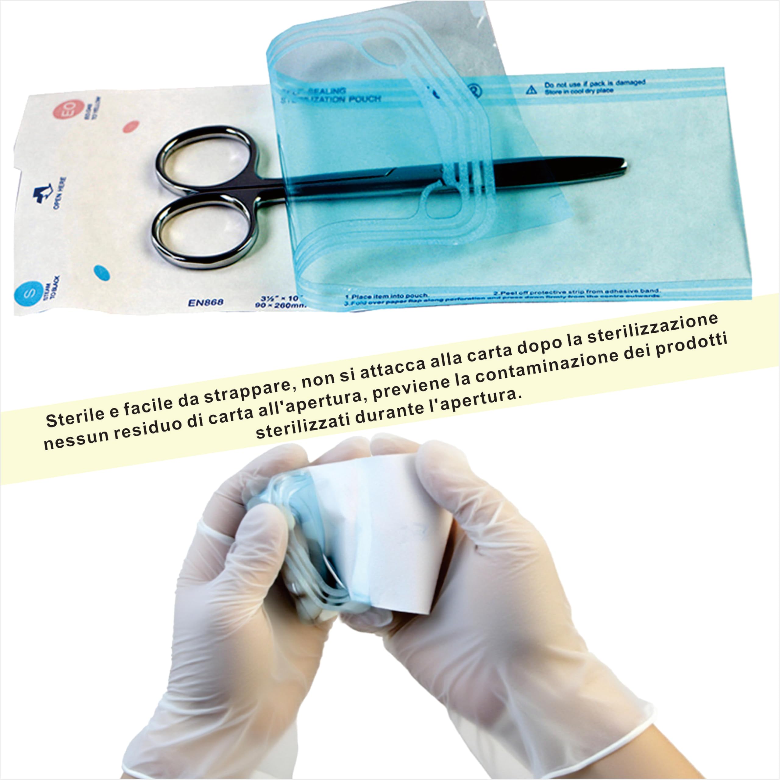 200 sacchetti Buste Autosigillanti Per Sterilizzazione, 90 * 260 mm Buste Sterilizzazione Estetista,Sacchetti Per Sterilizzazione A Vapore Ad Alta Pressione Per Strumenti Di Pulizia