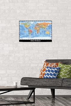 Map - World Wall Poster, 22.4L x 14.7W, Premium Unframed Version