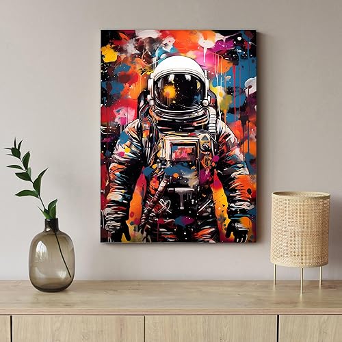 Miniatura 2 de ANRUOXI Arte de Pared de Graffiti, Impresión de Lienzo de Astronauta Espacial de Graffiti para Decoración de Pared, Impresiones de Arte Modernas