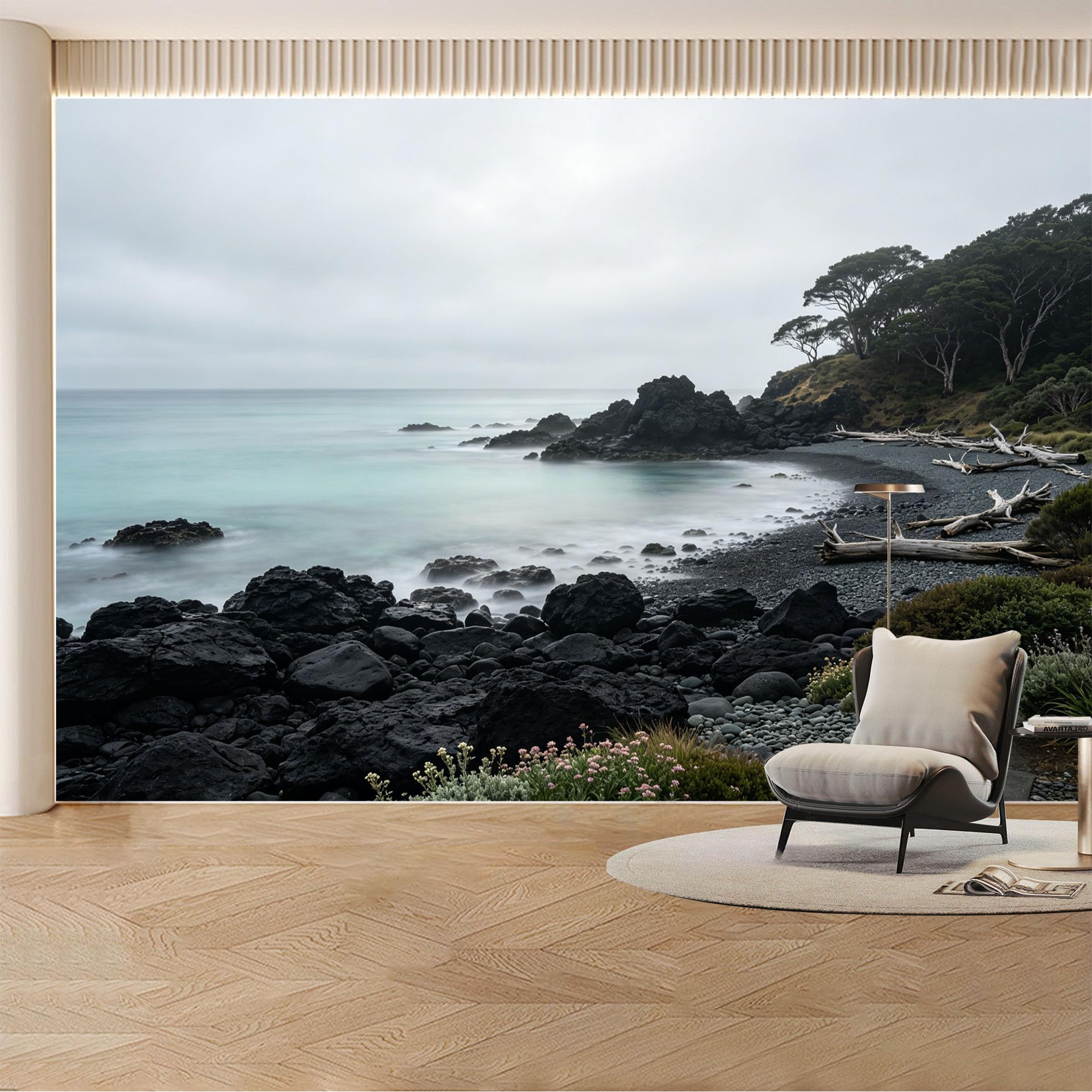 Custom Wall Mural Wallpaper Ocean Rocky Coast Landscape Nature Large Wall Art Wall Decor Misty Nordic Coastal Removable SelfAdhesive Large Photo for Living Room， Bedroom， Office