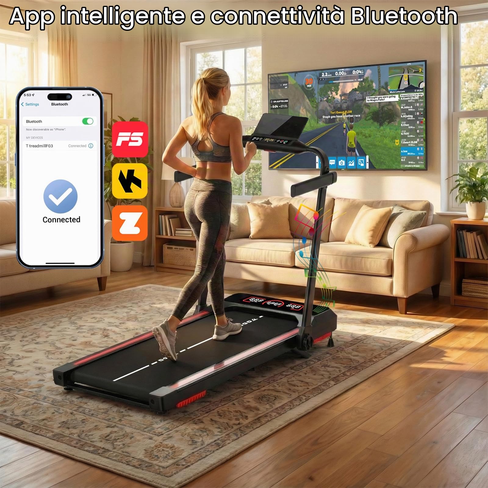 TODO Tapis Roulant Pieghevole con 10% Inclinazione manuale, 3.5HP Tapis Roulant per Casa Ufficio da 1-12 km/h, Elettrico Walking Pad & Treadmill con Diffusore Bluetooth, 12 Programmi, APP e Display