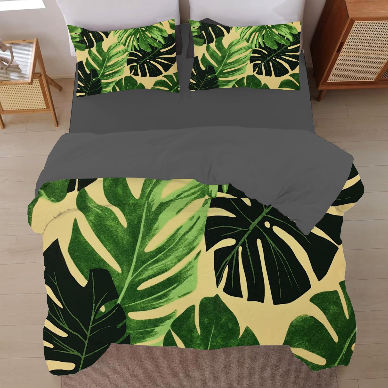 Plante Monstera parure de lit adulte 2 personnes avec housse 200x200 cm