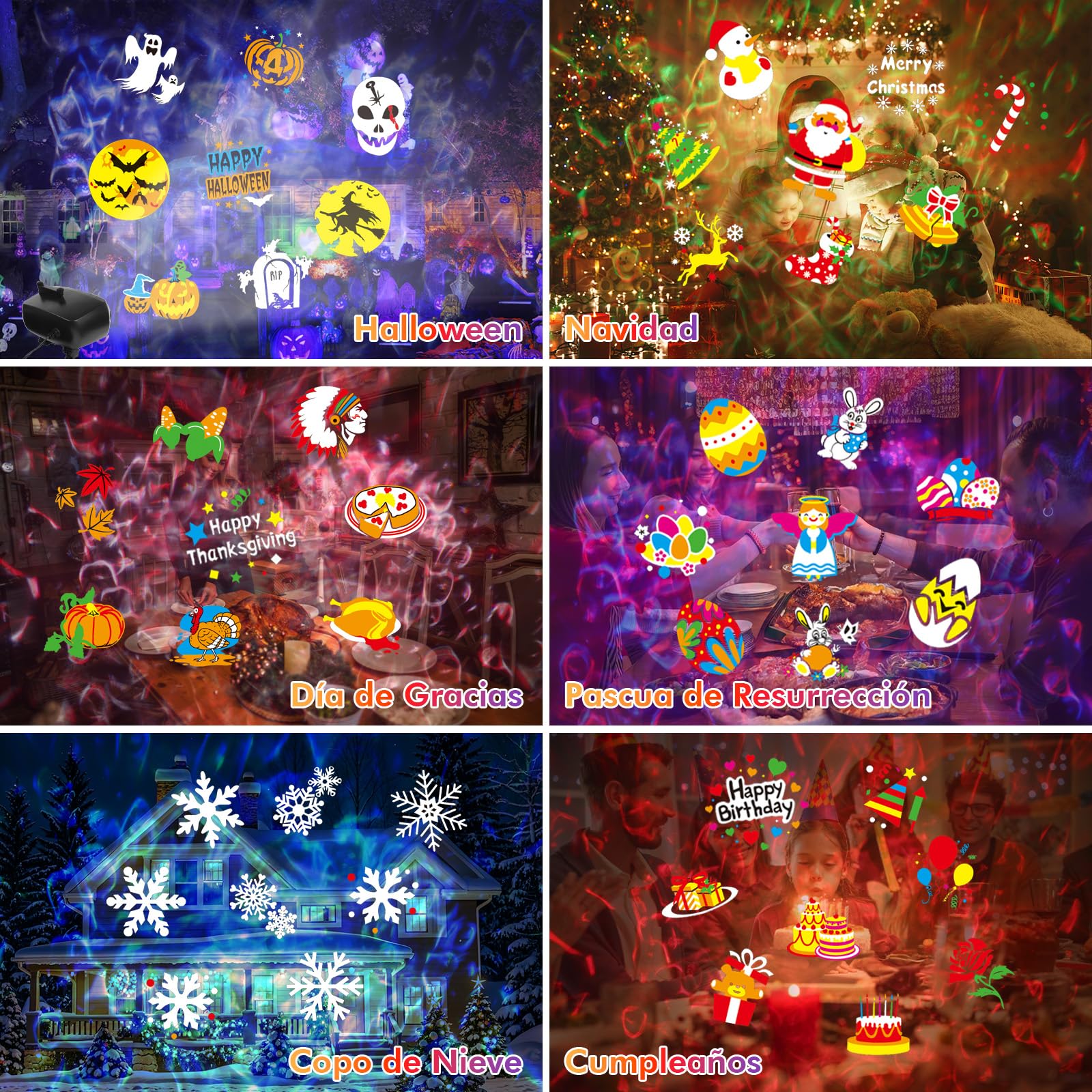 Proyector Navidad y Halloween Exterior Interior, LED Luces de Proyector 96 Patrones & 10 Ondas de Agua Luces Navidad con Control Remoto Impermeable Lámpara de Proyección para Fiestas