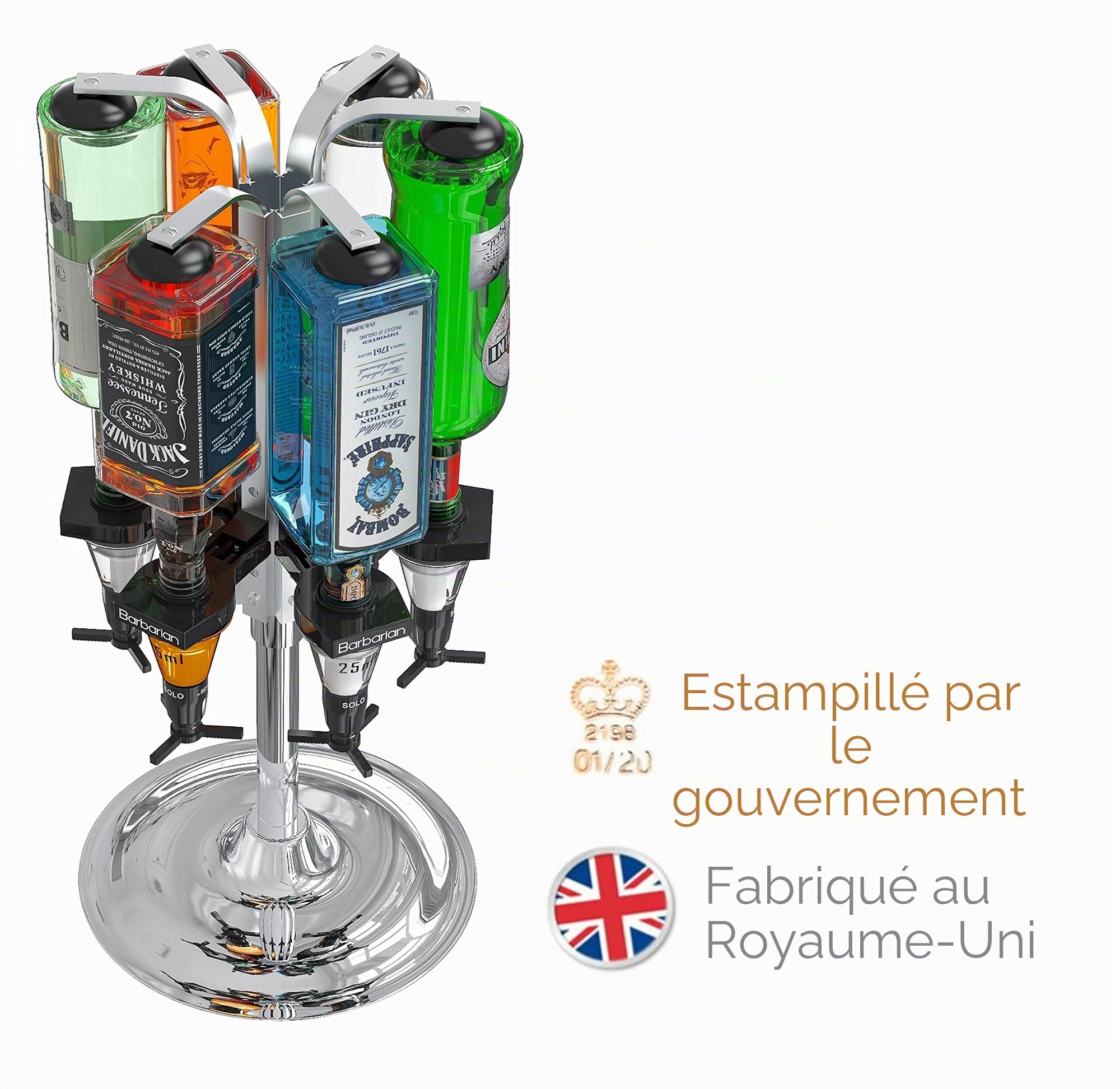 Barbarian - 4/6 bouteilles optiques rotatives pour bar à la maison - Support pour bouteille d'alcool, de vin, distributeur de boissons à l'envers