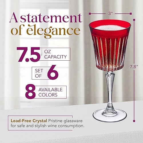 Miniatura 11 de Barski Copas de vino de colores europeos – Juego de 6 copas para vino tinto o blanco – Elegantes copas de agua para cristalería – Vasos