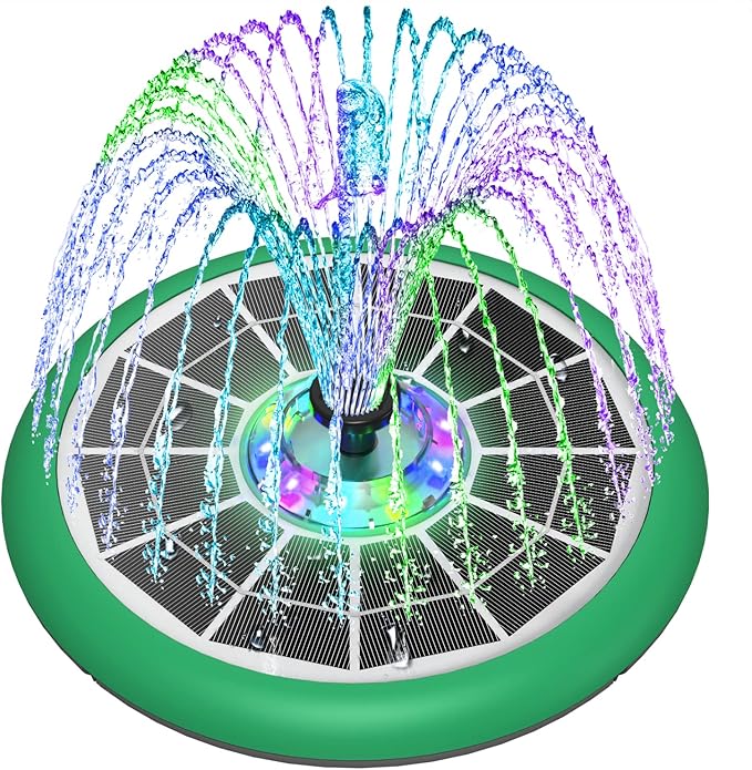SZMP 5W Bird Bath Fountains 2024 Upgraded UFO Lights, Solar Powered Fountain Pump with 7 Nozzle