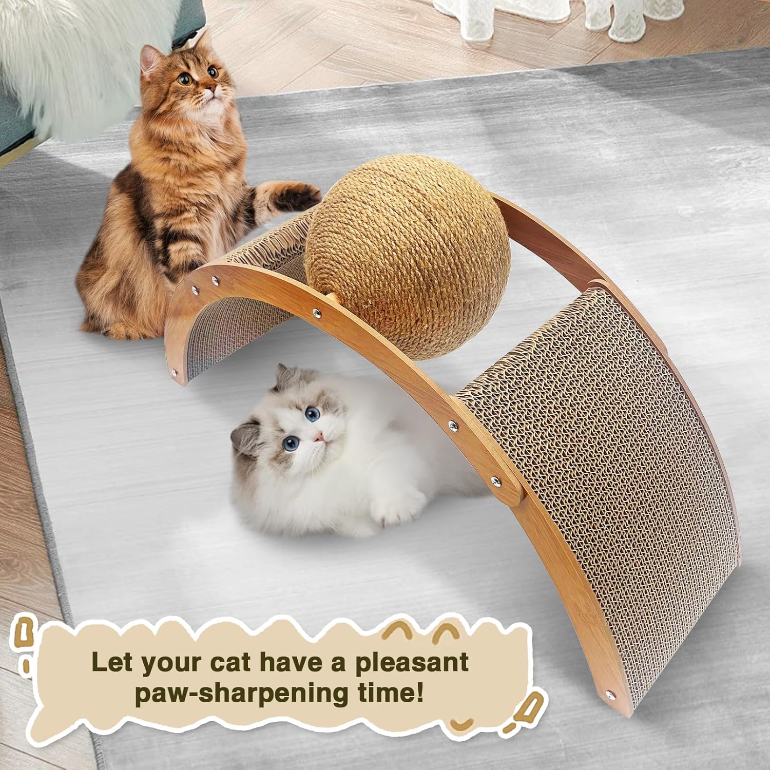 review Fhiny Cat Scratcher Toy with Sisal Ball, 2-in-1 Rope Ball with Bell & Cardboard Cats Scratching Interactive Solid Wood Durable Scratch for Indoor Kitten Kitties Bunny Wear-Resistant Furniture Supplies