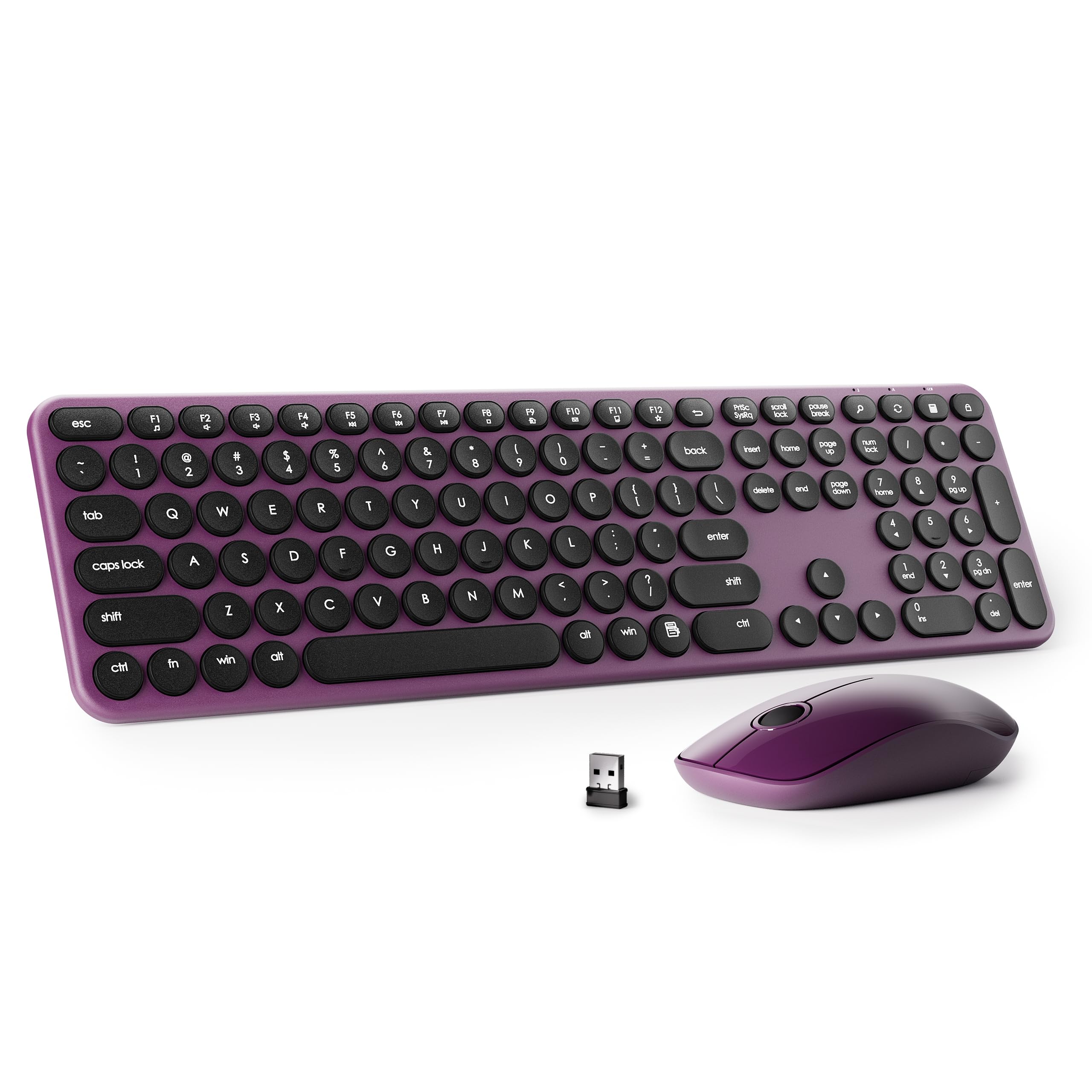 UBOTIE Wireless Keyboard and Mouse Combo (Wine Red Black) | Retro Round 110 Keycaps Silent Typing - 2.4G Aesthetic Computer Keyboard with Number Pad for Laptop, Mac, Windows-image-46