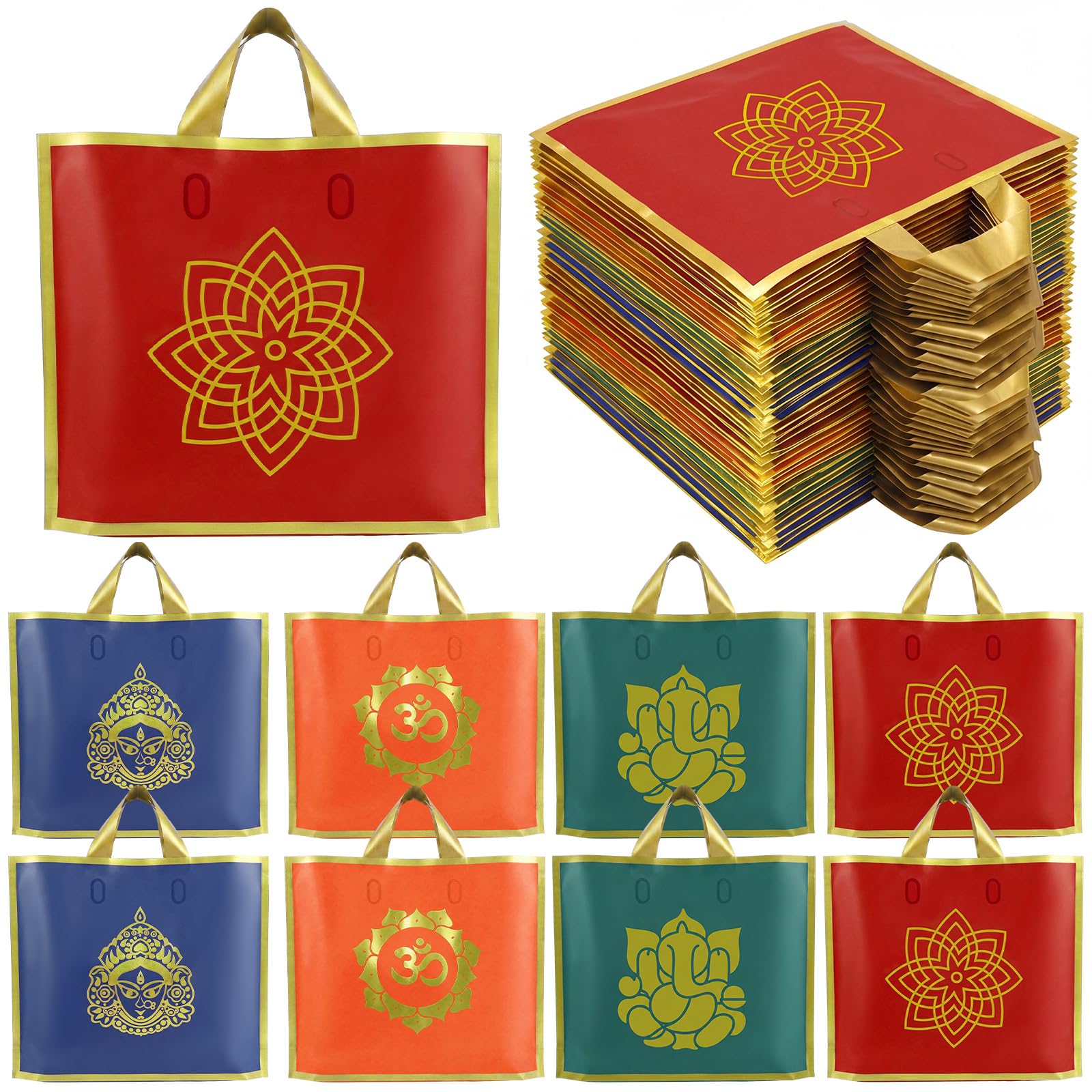 Sabary 96 Pack Pooja Return Gifts Bags Indian Return Gift Bags Matte Finish with Golden Trim for Varalakshmi Vrata Diwali Lotus Shravana Lights Party Puja Hindu Religious Traditional Indian Ceremony