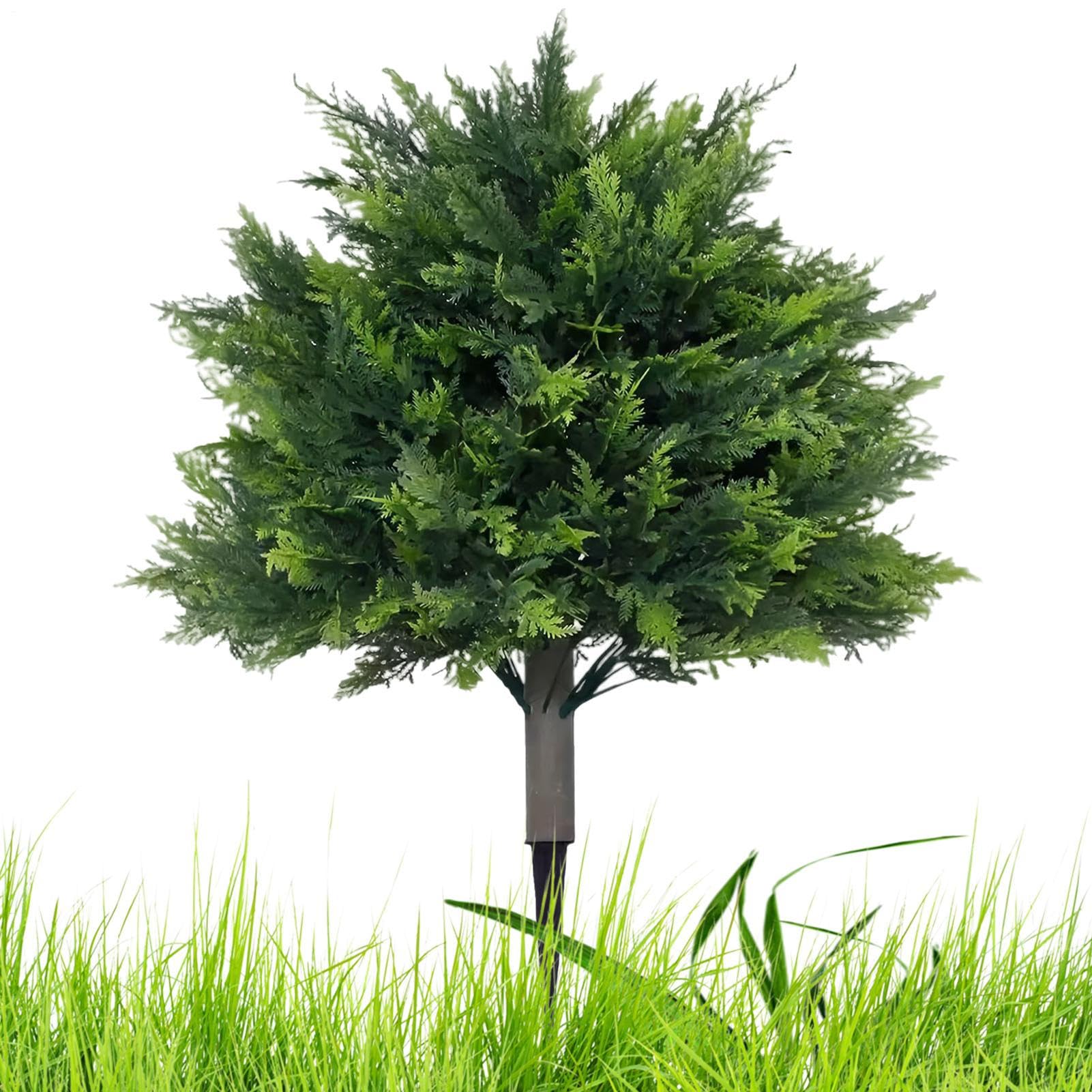 Arbres Topiaires Cèdre Artificiels Extérieur,Imitation Buissons Cyprès - Conifère Persistant Résistant Aux Intempéries 60 Cm avec Piquet De Sol pour Terrasse Jardin